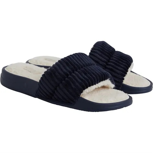 FitFlop Womens Iqushion Fleece-Lined Corduroy Slides Midnight Navy
