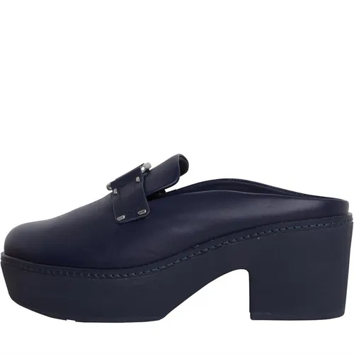 FitFlop Womens Pilar Stud-Buckle Leather Platform Mules Midnight Navy