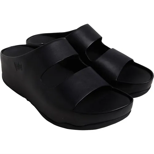 FitFlop Womens Shuv Two-Bar Leather Slides All Black