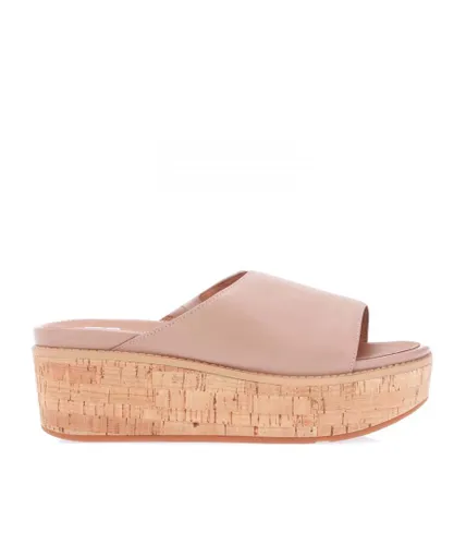 Fitflop Womenss Fit Flop Eloise Leather Wedge Slide Sandals in Beige Leather (archived)