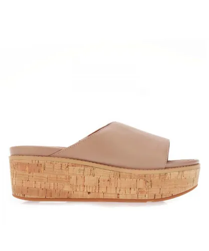 Fitflop Womenss Fit Flop F-Mode Leather Flatform Slide Sandals in Beige Leather (archived)