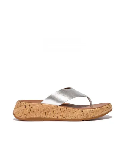 Fitflop Womenss Fit Flop F-Mode Leather Flatform Toe-Post Sandals in Silver Leather (archived)