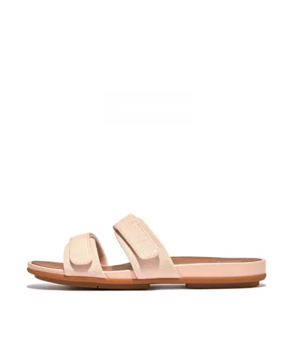 Fitflop Womenss Fit Flop Gracie Adjustable Canvas Slide Sandals in Rose Leather (archived)
