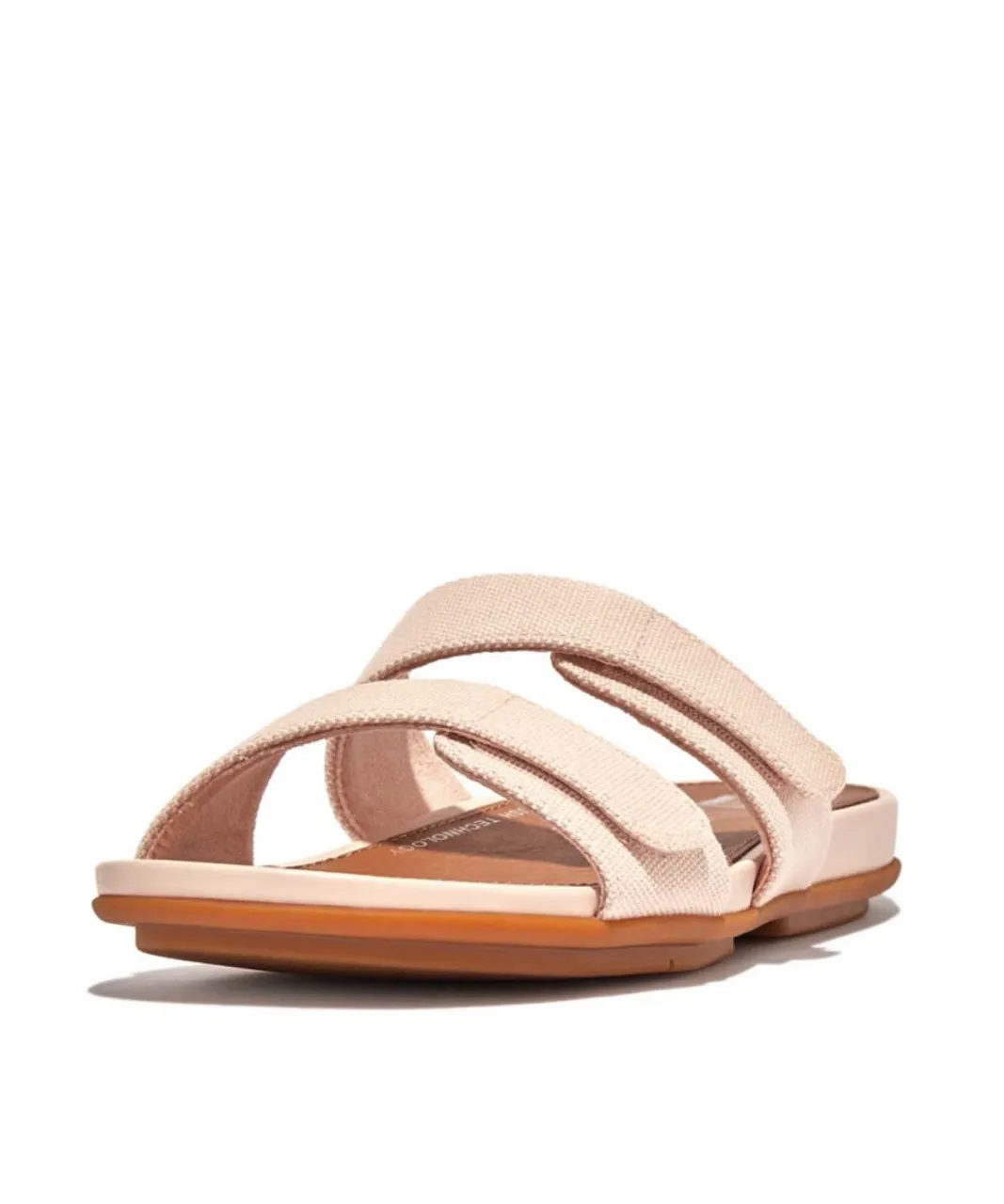 Fitflop Womenss Fit Flop Gracie Adjustable Canvas Slide Sandals in Rose Leather (archived)