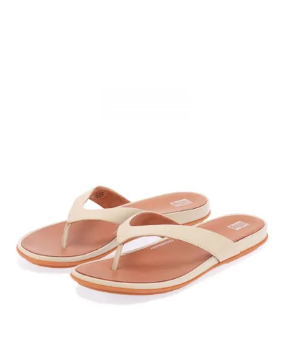 Fitflop Womenss Fit Flop Gracie Leather Flip Flops in Stone Leather (archived)