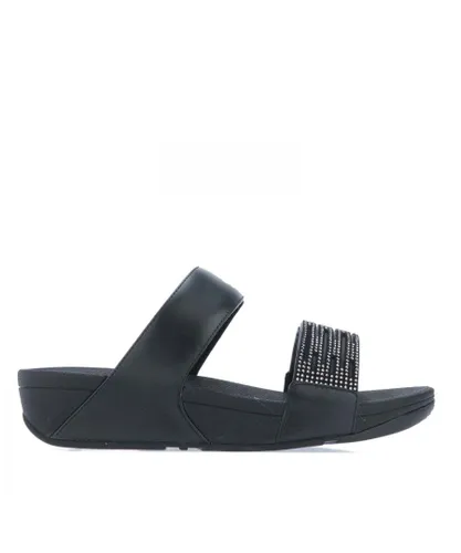 Fitflop Womenss Fit Flop Lulu Lasercrystal Leather Slide Sandals in Black Leather (archived)