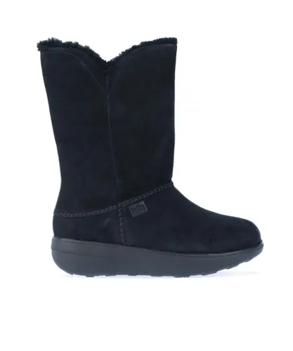 Fitflop Womenss Fit Flop Mukluk Shearling-Lined Suede Calf Boots in Black Leather