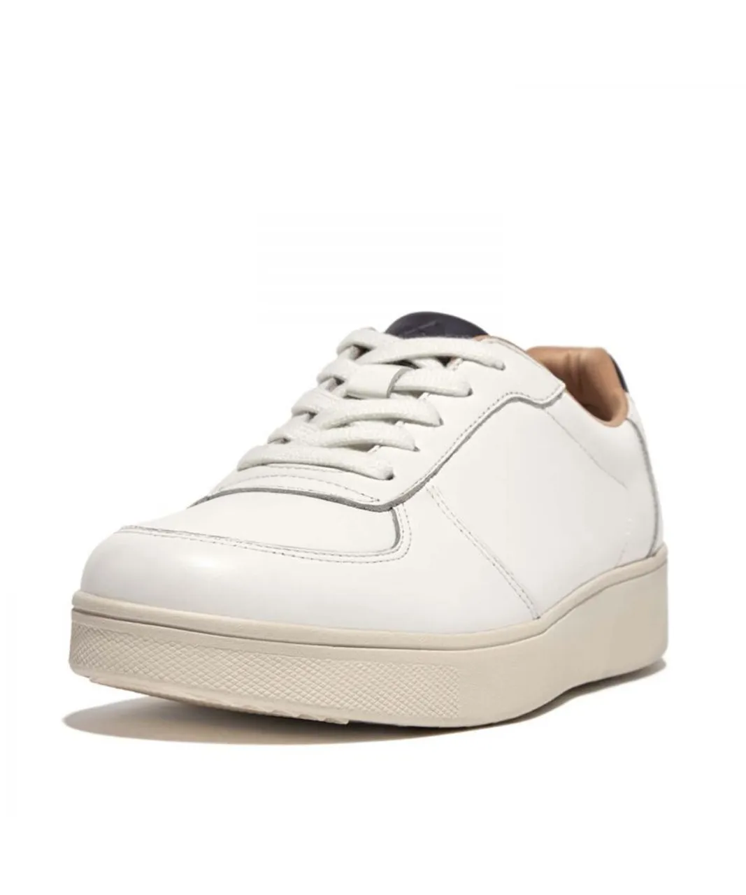 Fitflop Womenss Fit Flop Rally Leather Panel Trainers in White Navy - Blue & White Leather (archived)
