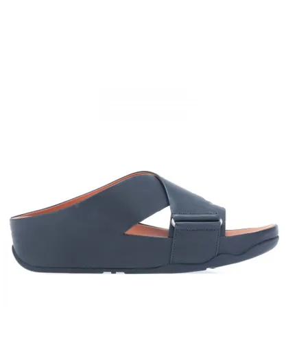 Fitflop Womenss Fit Flop Shuv Leather Cross Slide Sandals in Navy Leather (archived)