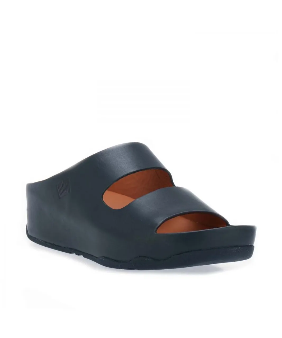 Fitflop Womenss Fit Flop Shuv Two Bar Leather Slide Sandals in Navy Leather (archived)
