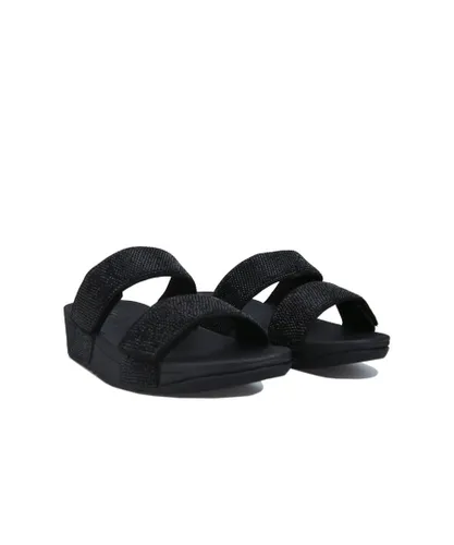 Fitflop Womenss Mina Crystal Slide Sandals in Black Textile
