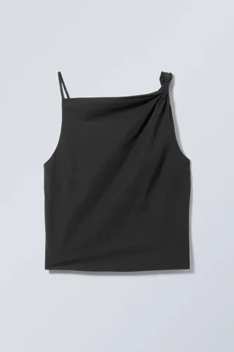 Fitted Boatneck Drape Top - Black