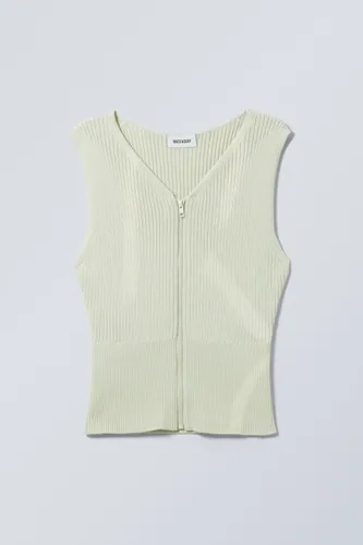 Fitted Knitted Zip Top - Green