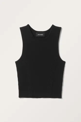 Fitted Rib-Knitted Tank Top - Black