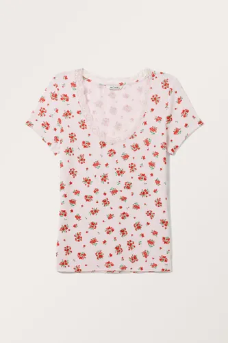 Fitted Short Sleeve Pointelle Top - Pink