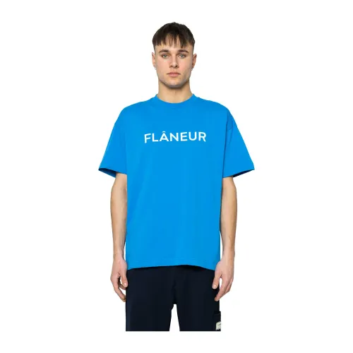 Flaneur Homme , Blue Logo T-Shirt ,Blue male, Sizes: