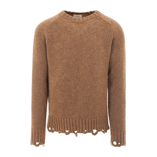 Flaneur Homme , Cozy Beige Alpaca and Wool Sweater ,Brown male, Sizes: