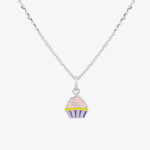 Fleur Kids Sterling Silver & Enamel Cupcake Necklace THB000404