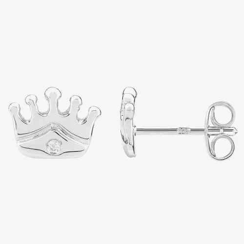 Fleur Kids Sterling Silver Cubic Zirconia Crown Stud Earrings AZE030304