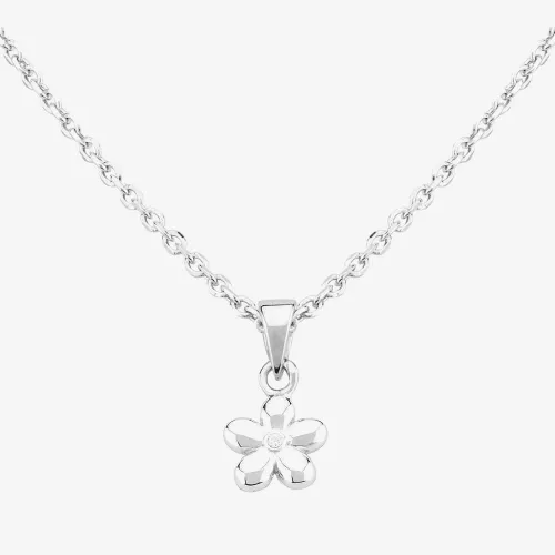 Fleur Kids Sterling Silver Cubic Zirconia Flower Pendant Necklace AZP116804