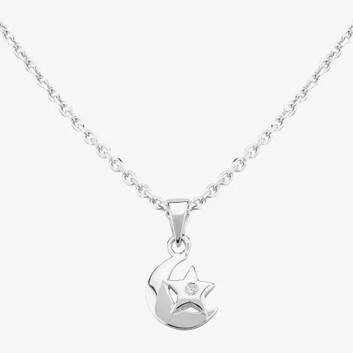 Fleur Kids Sterling Silver Cubic Zirconia Moon And Star Pendant Necklace AZP116404
