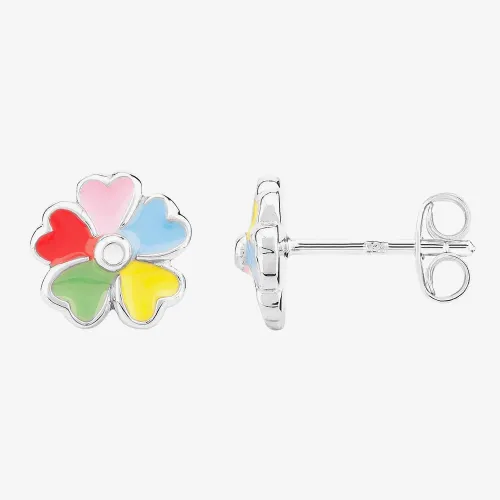 Fleur Kids Sterling Silver Multicolour Enamel Flower Stud Earrings AZE283504