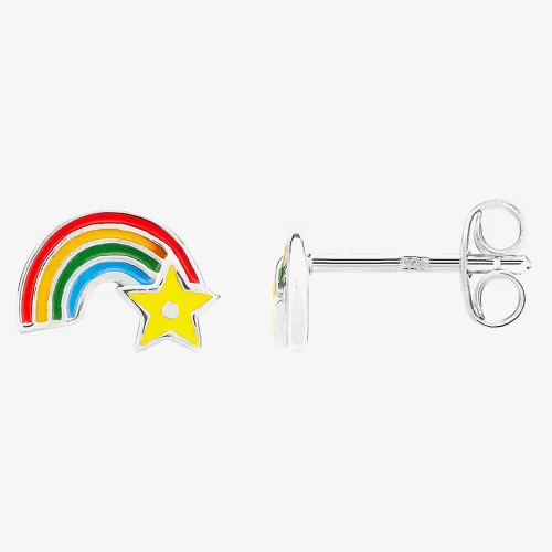 Fleur Kids Sterling Silver Multicolour Enamel Rainbow Stud Earrings AZE189204