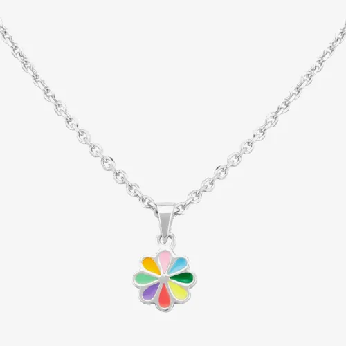 Fleur Kids Sterling Silver Multicolour Flower Pendant Necklace AZP146804