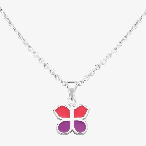 Fleur Kids Sterling Silver Pink And Purple Butterfly Pendant Necklace AZP041904