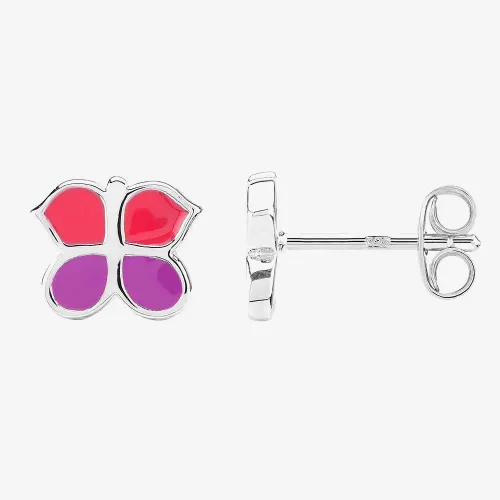 Fleur Kids Sterling Silver Pink And Purple Butterfly Stud Earrings AZE041904