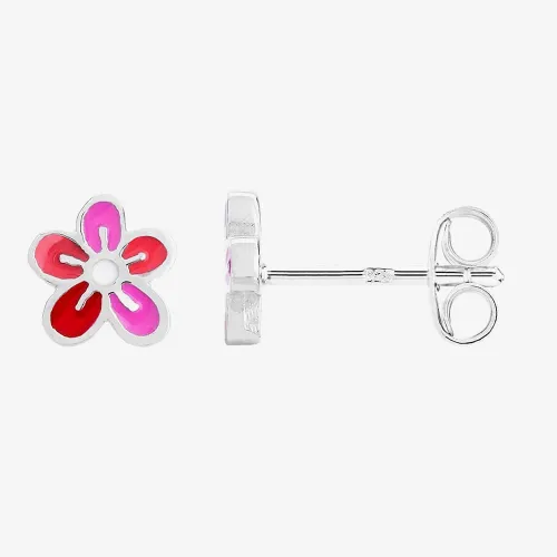 Fleur Kids Sterling Silver Pink And Red Enamel Flower Stud Earrings AZE212804