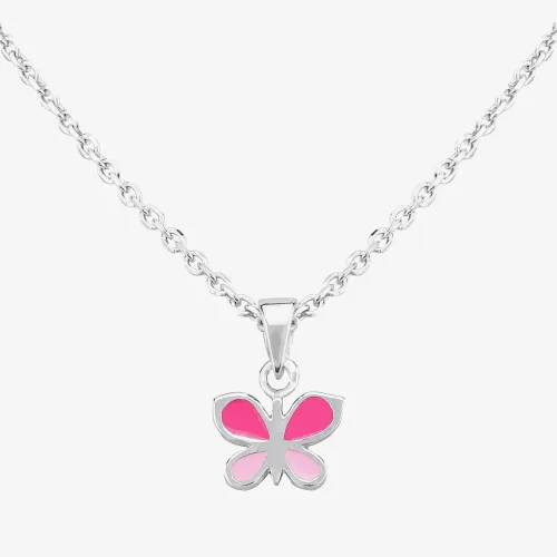Fleur Kids Sterling Silver Pink Butterfly Pendant Necklace AZP041704