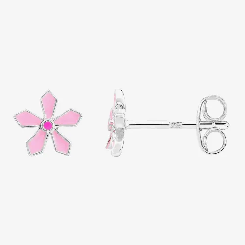 Fleur Kids Sterling Silver Pink Enamel Flower Stud Earrings AZE087804