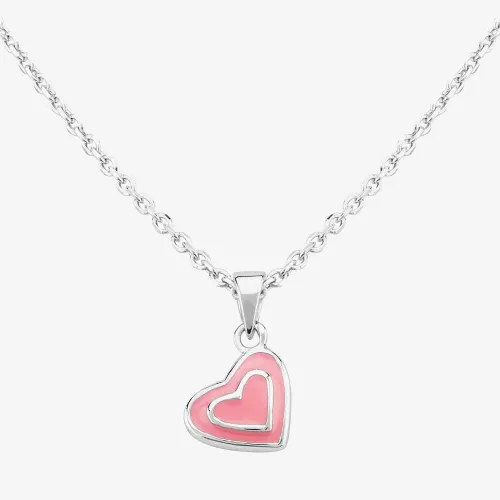 Fleur Kids Sterling Silver Pink Enamel Heart Pendant Necklace AZP100004