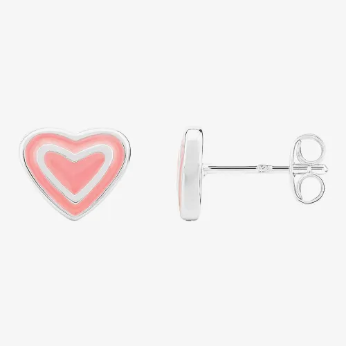 Fleur Kids Sterling Silver Pink Enamel Heart Stud Earrings AZE100004