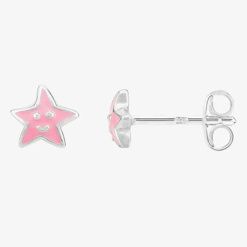 Fleur Kids Sterling Silver Pink Enamel Star Stud Earrings AZE147704