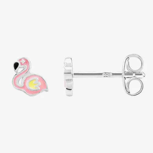 Fleur Kids Sterling Silver Pink Flamingo Stud Earrings AZE257504