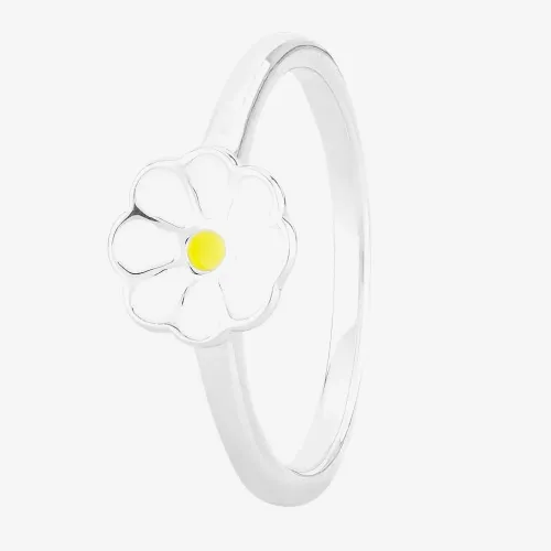 Fleur Kids Sterling Silver White And Yellow Enamel Flower Ring AZR030104 48