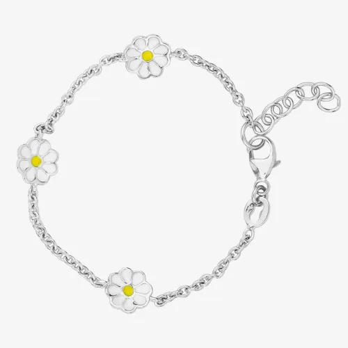 Fleur Kids Sterling Silver White Enamel Flower Bracelet AZB030106