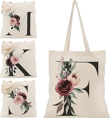 Floral Initial Canvas Bag Gifts for Women - 15"x16"