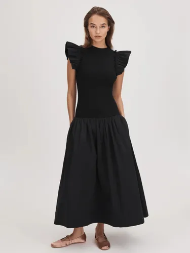 FLORERE Knit A Line Midi Dress, Black - Black - Female