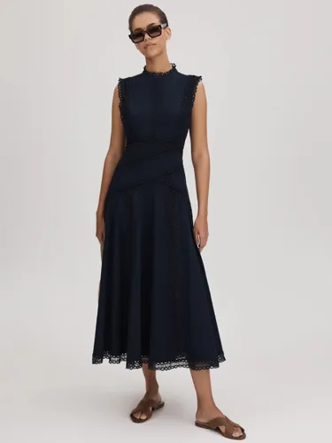 FLORERE Lace Cotton Midi Dress - Navy - Female