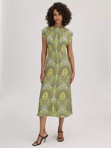FLORERE Tie Back Paisley Print Midi Dress, Lime Green/Multi - Lime Green/Multi - Female