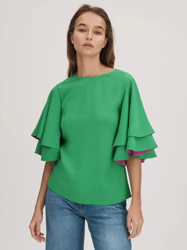 FLORERE Tiered Sleeve Blouse, Bright Green - Bright Green - Female