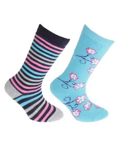 FLOSO Boys Childrens/Kids Cotton Rich Welly Socks (2 Pairs) (Blue/Pink) - Multicolour