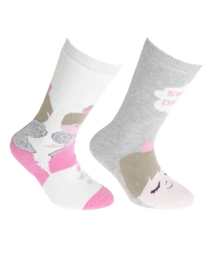 FLOSO Boys Childrens/Kids Cotton Rich Welly Socks (2 Pairs) (Cream/Pink) - Multicolour