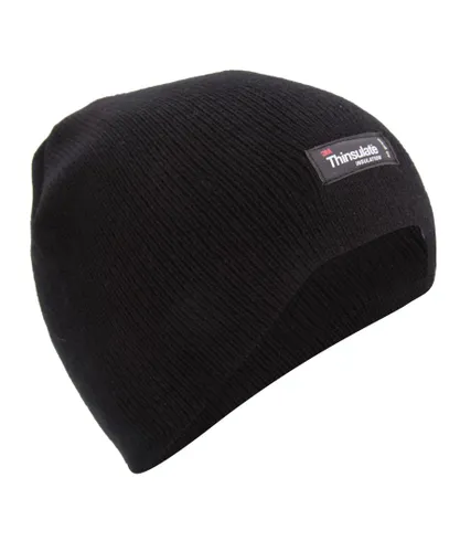 FLOSO Boys Childrens/Kids Plain Thinsulate Thermal Winter Beanie Hat (3M 40g) (Black)
