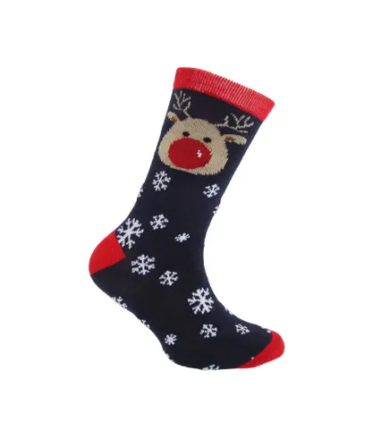 FLOSO Childrens Unisex Childrens/Kids Christmas Socks (Navy Reindeer)