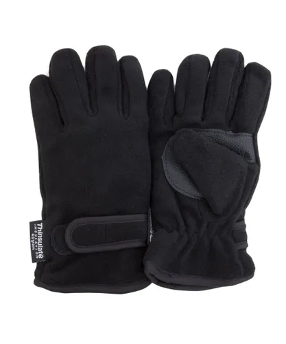 FLOSO Childrens Unisex Childrens/Kids Thermal Thinsulate Fleece Gloves With Palm Grip (3M 40g) (Black)