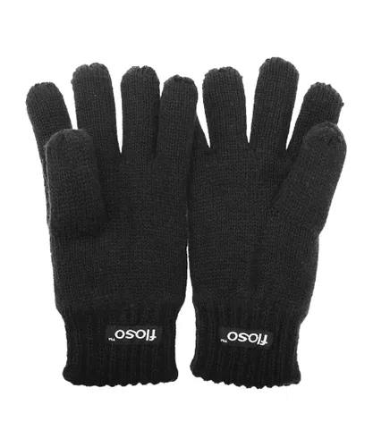 FLOSO Childrens Unisex Knitted Thermal Thinsulate Gloves (3M 40g) (Black)